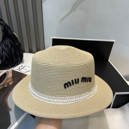 Miu Miu lace trim flat top straw hat - Image 3