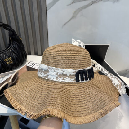 Miu Miu Straw Hat with Lace - Image 2