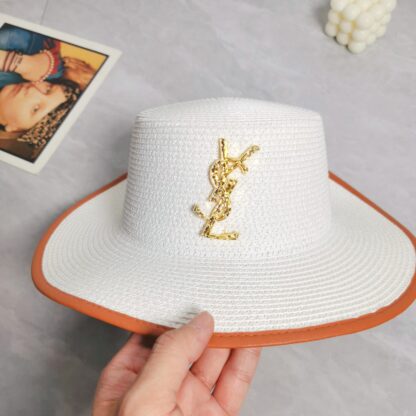 Yves Saint Laurent popular flat top straw hat - Image 2
