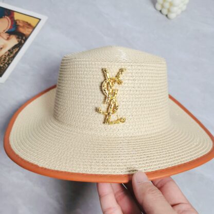 Yves Saint Laurent popular flat top straw hat - Image 2