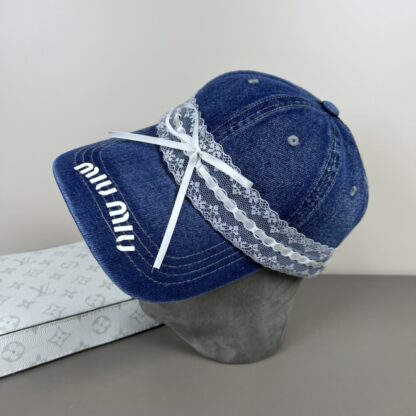 Miu Miu Delicate Bow Lace Trim Baseball Cap - Image 3