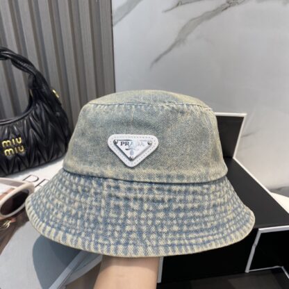 Prada washed soft denim bucket hat for men and women - Image 2