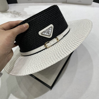 Prada new wide brim hat flat top straw hat - Image 2