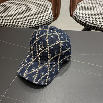 Prada summer fashion brand hole denim water brick retro hard baseball cap - Image 2