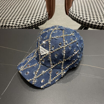Prada summer fashion brand hole denim water brick retro hard baseball cap - Image 2