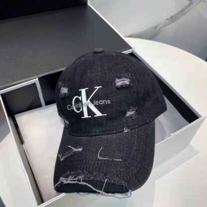 Calvin Kleinf washed distressed denim baseball cap - Image 2