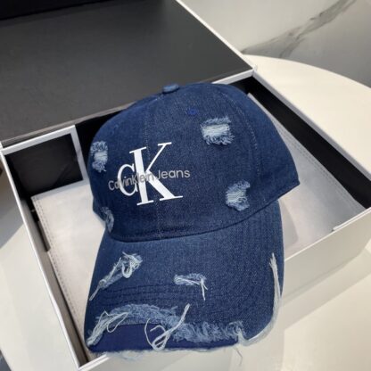 Calvin Kleinf washed distressed denim baseball cap - Image 2