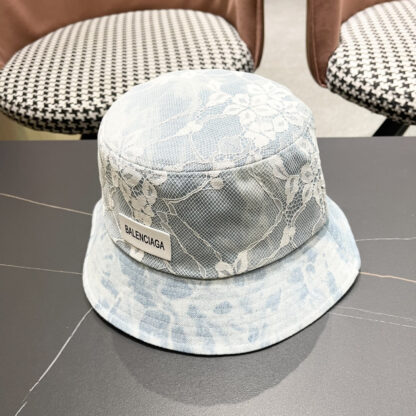Balenciaga Spring Denim Embroidered Lace Bucket Hat - Image 2