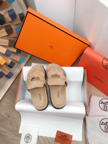 Hermès new spring and summer comfortable apricot slippers - Image 2