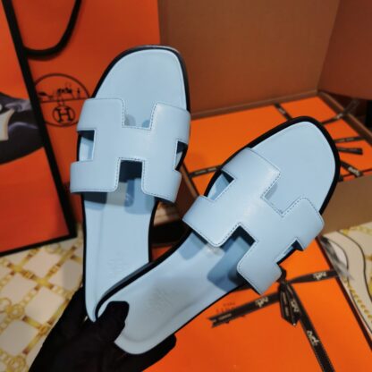 Hermès latest light blue handmade slippers - Image 2