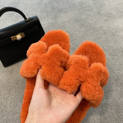Hermès comfortable versatile orange cotton slippers - Image 2