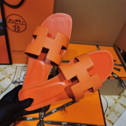 Hermès Orange Palm Print Handmade Slippers - Image 2