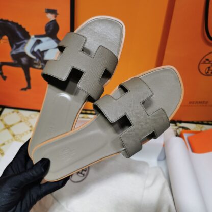 Hermès Elephant Grey Handmade Slippers - Image 2