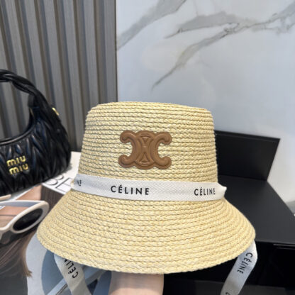 Celine simple raffia densely woven straw hat - Image 2