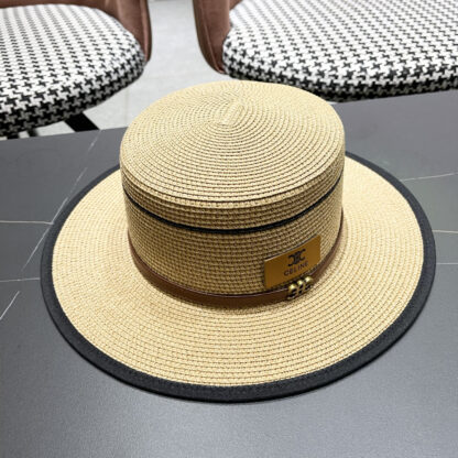 Celine summer flat top sun protection all-match senior straw hat - Image 2