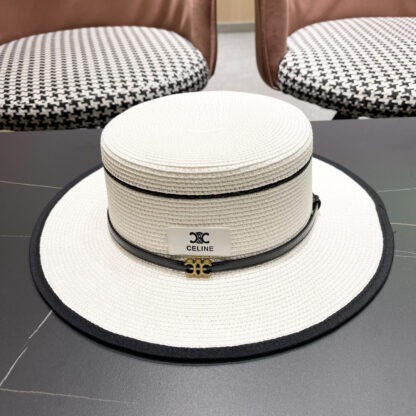 Celine summer flat top sun protection all-match senior straw hat - Image 2
