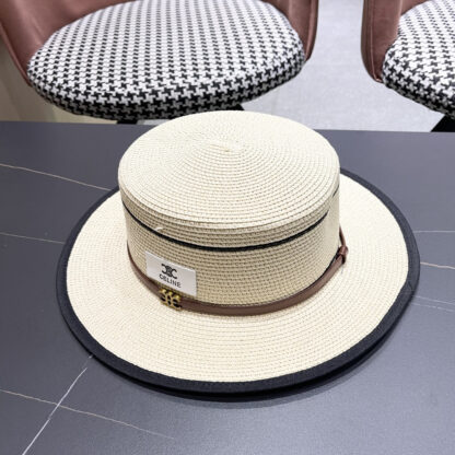 Celine summer flat top sun protection all-match senior straw hat - Image 2