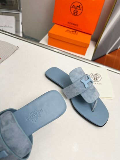 Hermès Spring and Summer Blue Daily Home Travel Holiday Essential Slippers