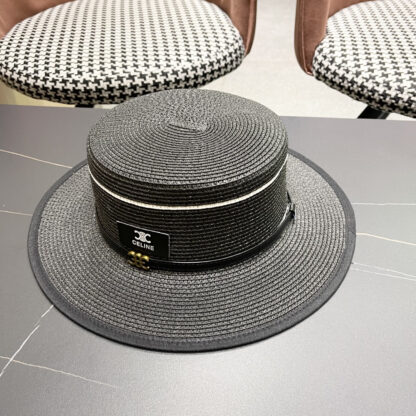 Celine summer flat top sun protection all-match senior straw hat - Image 2
