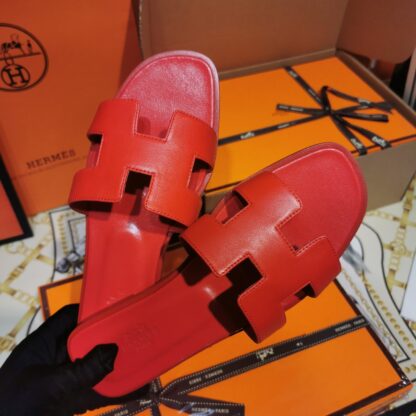 Hermes bright red handmade slippers - Image 2