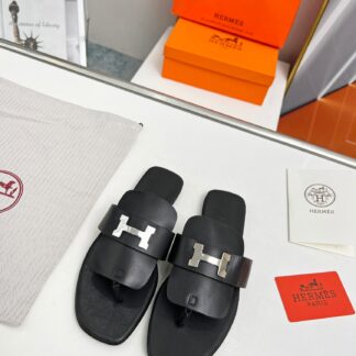 Hermès Spring and Summer Black Daily Home Travel Holiday Essential Slippers