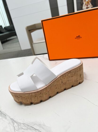 Hermès early spring new white pure handmade thick-soled platform slippers - Image 2