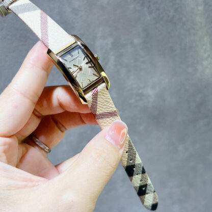 Burberry rectangular dial checkered steel strap quartz women's watch - Image 2