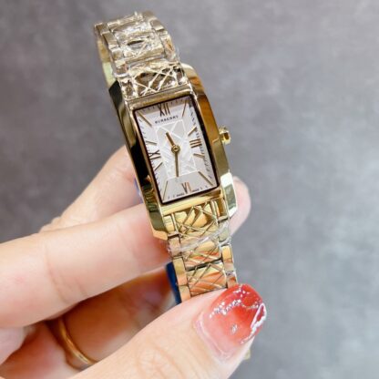 Burberry rectangular dial checkered steel strap quartz women's watch - Image 2