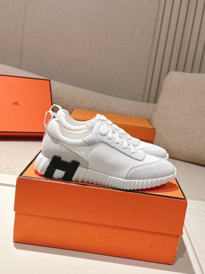 Hermes classic couple style white and gray breathable casual sports shoes thick sole 3cm - Image 2