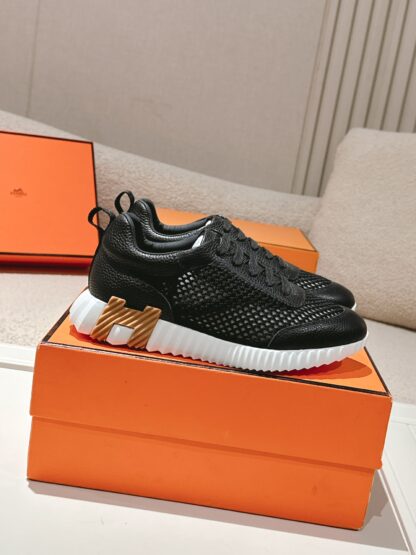 Hermès classic couple black breathable casual sports shoes thick sole 3cm - Image 2