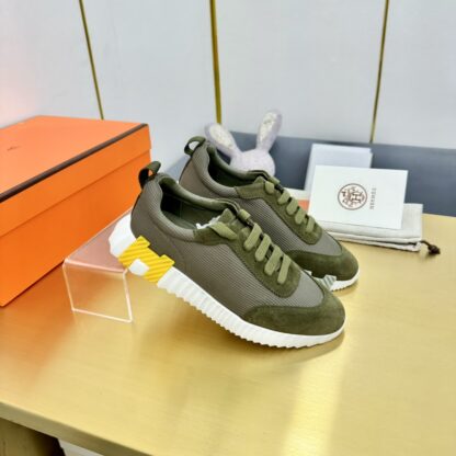 Hermès Spring and Summer Classic Couple Style British Green and Yellow Colorblock Sports Casual Shoes - Image 2