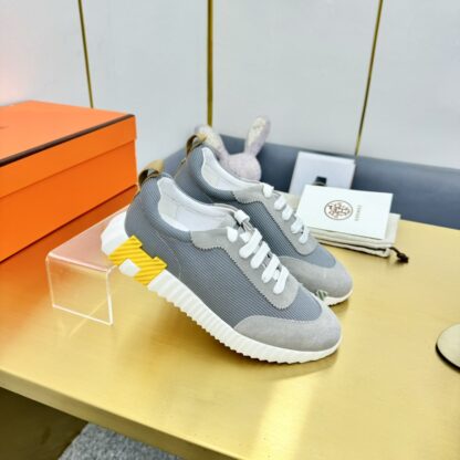 Hermès Spring and Summer Classic Couple Style British Gray and Yellow Colorblock Sports Casual Shoes - Image 2