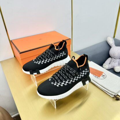 Hermès Spring/Summer Black, White and Orange Couple Classic Sports Shoes - Image 2