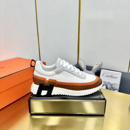 Hermès Spring and Summer White and Orange Colorblock Couple Classic Sports Casual Shoes - Image 2