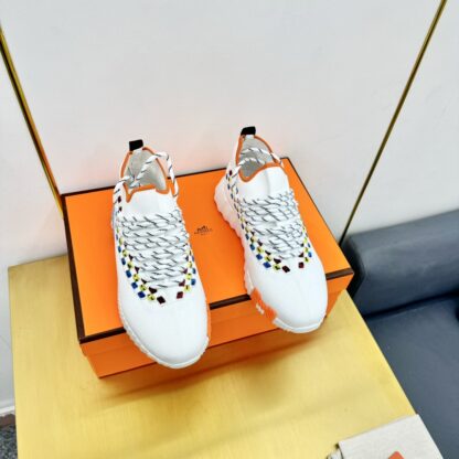 Hermès Spring and Summer White, Blue and Orange Colorblock Couple Classic Sports Casual Shoes - Image 2