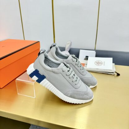 Hermès Spring and Summer Gray, White and Blue Colorblock Couple Classic Sports Casual Shoes - Image 2