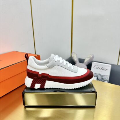 Hermès Spring and Summer Gray, White and Red Colorblock Couple Classic Sports Casual Shoes - Image 2