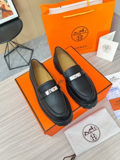 Hermes black matte comfortable trendy leather loafers - Image 2