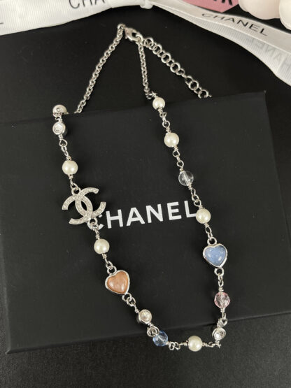 Chanel love color pearl double c silver necklace - Image 3