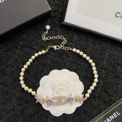 Chanel Colored Gemstone Star Pearl Necklace
