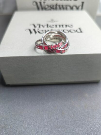 Vivienne Westwood rose red enamel three-ring ring - Image 2