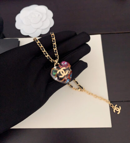 Chanel multicolored heart black leather necklace - Image 3