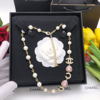 Chanel Pink Heart Diamond Necklace