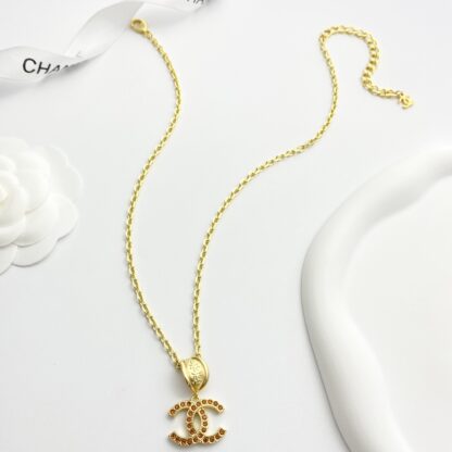 Chanel Vintage Red Brown Rhinestone Double C Necklace - Image 3