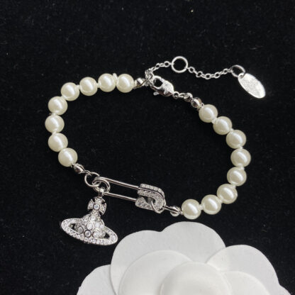 Vivienne Westwood Planet Pearl Brooch Necklace - Image 2