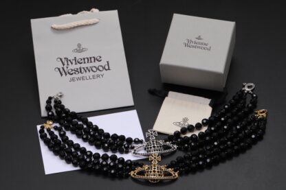 Vivienne Westwood Black Onyx Three-Layer Cameo Saturn Necklace - Image 2