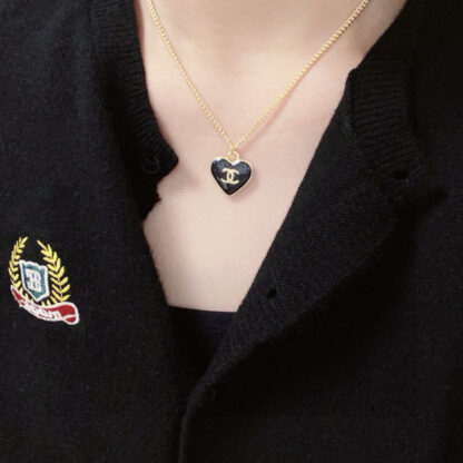Chanel Black Heart Double-Sided Necklace - Image 2
