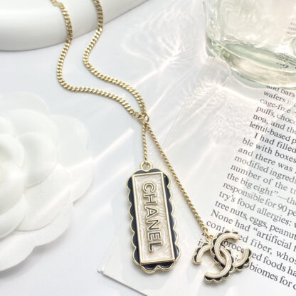 Chanel Black Enamel Lace Square CC Necklace