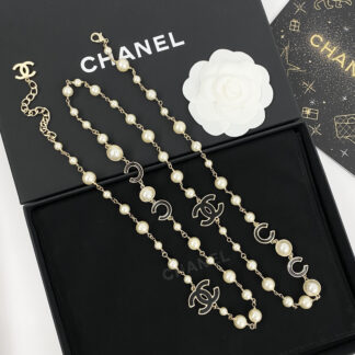 Chanel Black Enamel CC Pearl Necklace
