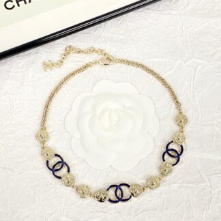 Chanel Gold Coin Denim Blue Choker Necklace